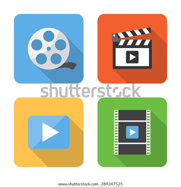 Flat Video Icons Long Shadows Vector Stock Vector (Royalty Free ...