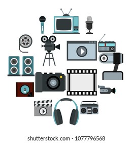 Flat video icons set. Universal video icons to use for web and mobile UI, set of basic video elements isolated vector illustration