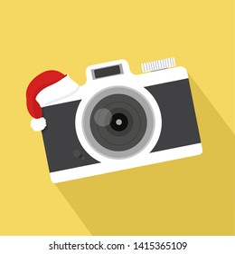 Flat vintage camera with hat christmas