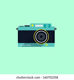 Flat Vintage Camera Icon - Vector illustration.