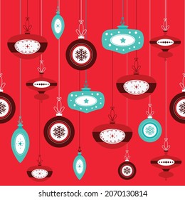Flat Vintage Christmas Ball Lantern Background Seamless Pattern