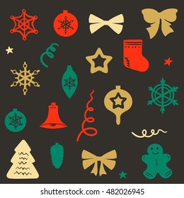 Flat vintage Christmas elements set. Paper templates decoration collection.