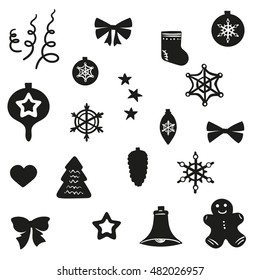 Flat vintage Christmas elements set. Paper silhouettes templates decoration collection.