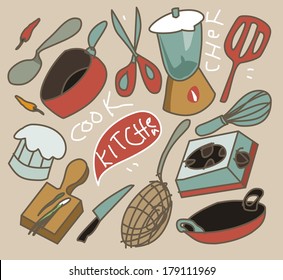 vector de juego de cocina vintage plano