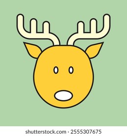 Flat Vintage Geometric Christmas Rudolph or Christmas Deer or Santa Deer with Solid Color Icon. Vintage Style Editable Vector Icon