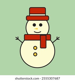 Flat Vintage Geometric Christmas Snowman with Solid Color Icon. Vintage Style Editable Vector Icon