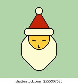 Flat Vintage Geometric Santa Clauss with Christmas Hat Solid Color Icon. Vintage Style Editable Vector Icon