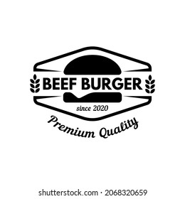 Flat Vintage Hamburger, Beef Burger Shop Emblem Label Logo Template