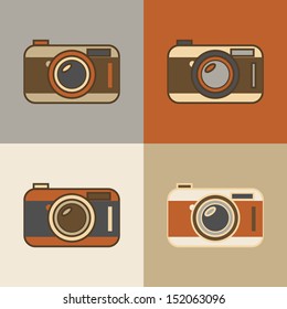 Flat vintage retro camera icons