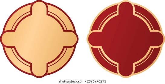 Retro plano vintage rojo oriental círculo dorado redondo marco borde conjunto vectorial
