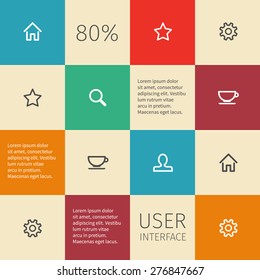 Flat vintage squared infographic design. User interface with outline icons.