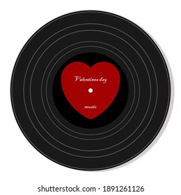 Flat vintage vinyl plate isolated vector illustration. Valentines day. Retro abstract design template. Party poster.