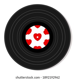 Flat vintage vinyl plate isolated vector illustration. Valentines day. Retro abstract design template. Party poster.