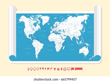 Flat Vintage World Map - Detailed Vector Illustration