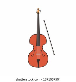 Flat violin guitar icons. Wooden violin with bow isolated on white background. Classical musical instrument. Jazz music equipment. Vector illustrator design in retro style bright colors