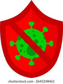 Conjunto de Ilustração de Vírus Plano - Microbe Verde com Sinal de Proibição