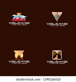 Flat Volcano Mountain Logo Design Vector Stock Image