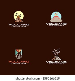 Flat Volcano Mountain Logo Design Vector Stock Image