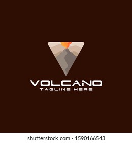 Flat Volcano Mountain Logo Design Vector Stock Image