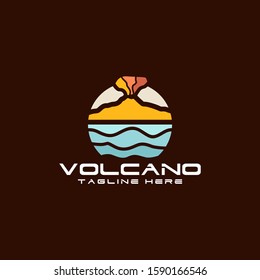 Flat Volcano Mountain Logo Design Vector Stock Image