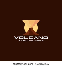 Flat Volcano Mountain Logo Design Vector Stock Image