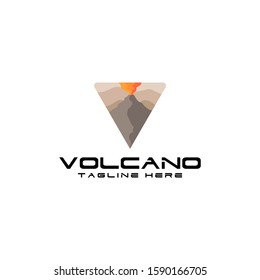 Flat Volcano Mountain Logo Design Vector Stock Image