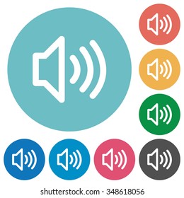 Flat volume icon set on round color background. 8 color variations included with light teme.