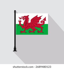 Flat Wales Rechteck Flag Pole in offiziellen Farben