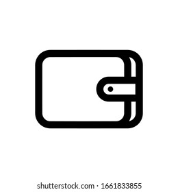 Flat wallet icon in black line art on white background, business and finance concept.