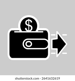 Flat wallet icon with minus sign symbolizing payment or spending.
