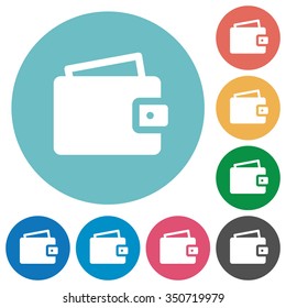 Flat wallet icon set on round color background.