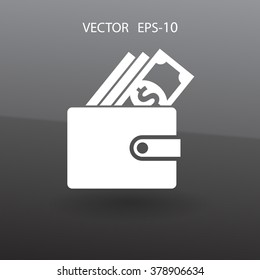 Icono de cartera plana, ilustración vectorial