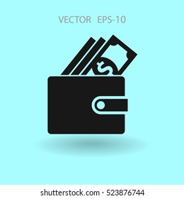 Flat Wallet Icon, Vector Illustration