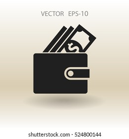 Icono de cartera plana, ilustración vectorial