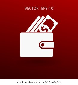 Icono de cartera plana, ilustración vectorial