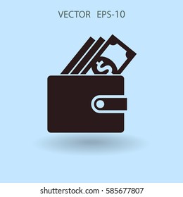 Icono de cartera plana, ilustración vectorial