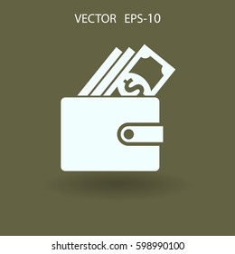 Icono de cartera plana, ilustración vectorial