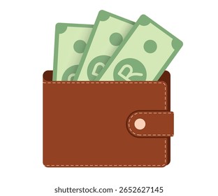 Ilustração de carteira plana com dinheiro rand sul-africano, elemento de design econômico e financeiro para aplicativos forex, visuais de gestão de dinheiro e conteúdo de moeda africana