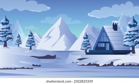 Flat wallpaper design of snowy mountains