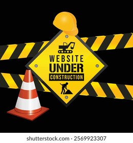 Flat warning construction sign road repair yellow and black barrier realistic vector illustration