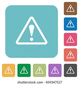 Flat warning sign icons on rounded square color backgrounds.