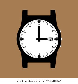 Flat watch on brown background