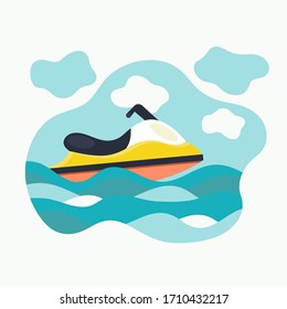 Flat water bike in the waves. Water scooter Vector illustration.