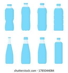 Botella de agua plana, icono de botella de plástico, ilustración vectorial aislada en fondo blanco
