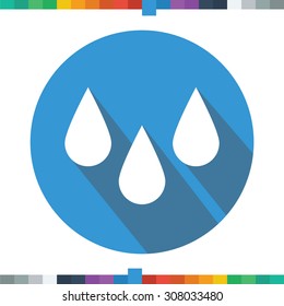 Flat water drops icon in a cercle with a long shadow.