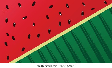 Ilustração do vetor do molde de fundo da melancia plana com polpa de melancia, casca listrada e sementes pretas