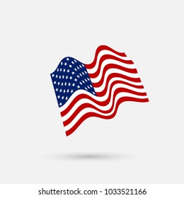 Flat and waving American Flag. Vector illustration