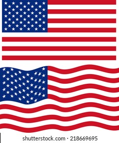 Flat and waving American Flag. Vector illustration