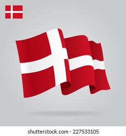 Flat and waving Danish Flag. Vector illustration