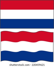 Flat and waving Dutch Flag. Vector illustration